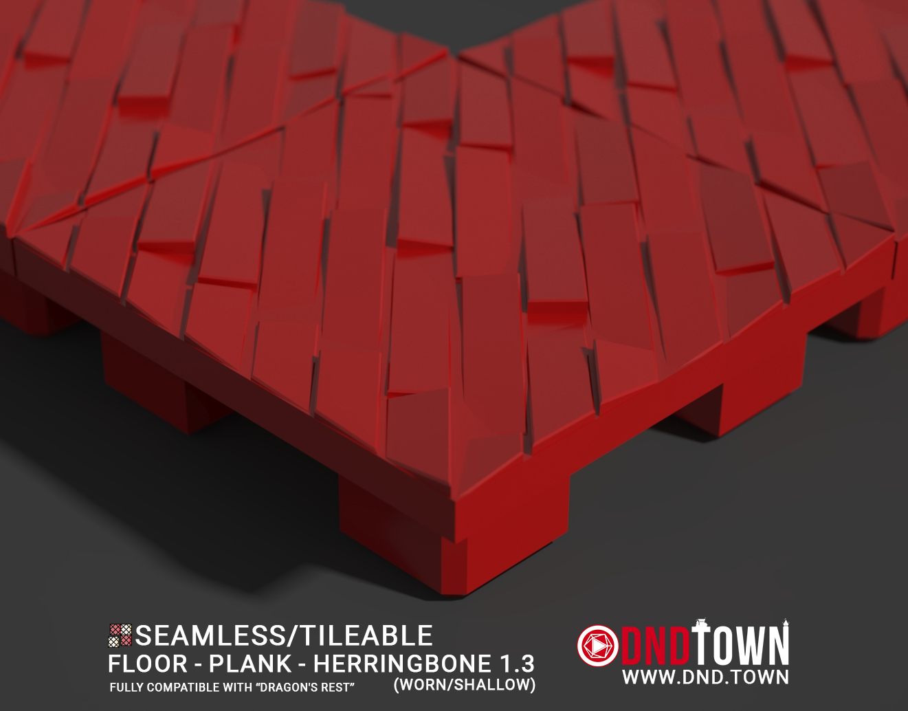 Floor - Plank - Herringbone 01.3 (WORN/SHALLOW) - 3D Modular Dungeon Tile - DnD Town Minis (www.dnd.town)
